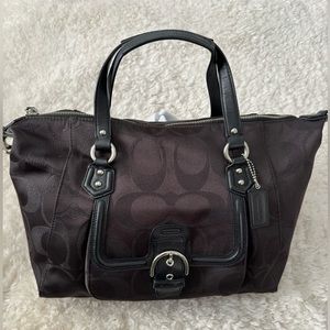 COACH CAMPBELL SIGNATURE BLACK W/LEATHER TRIM HANDBAG/TOTE